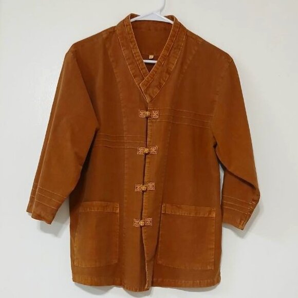 Unbranded Jackets & Blazers - Boho Asian-Inspired Brown Jacket with Decorative Knot Buttons, Size L